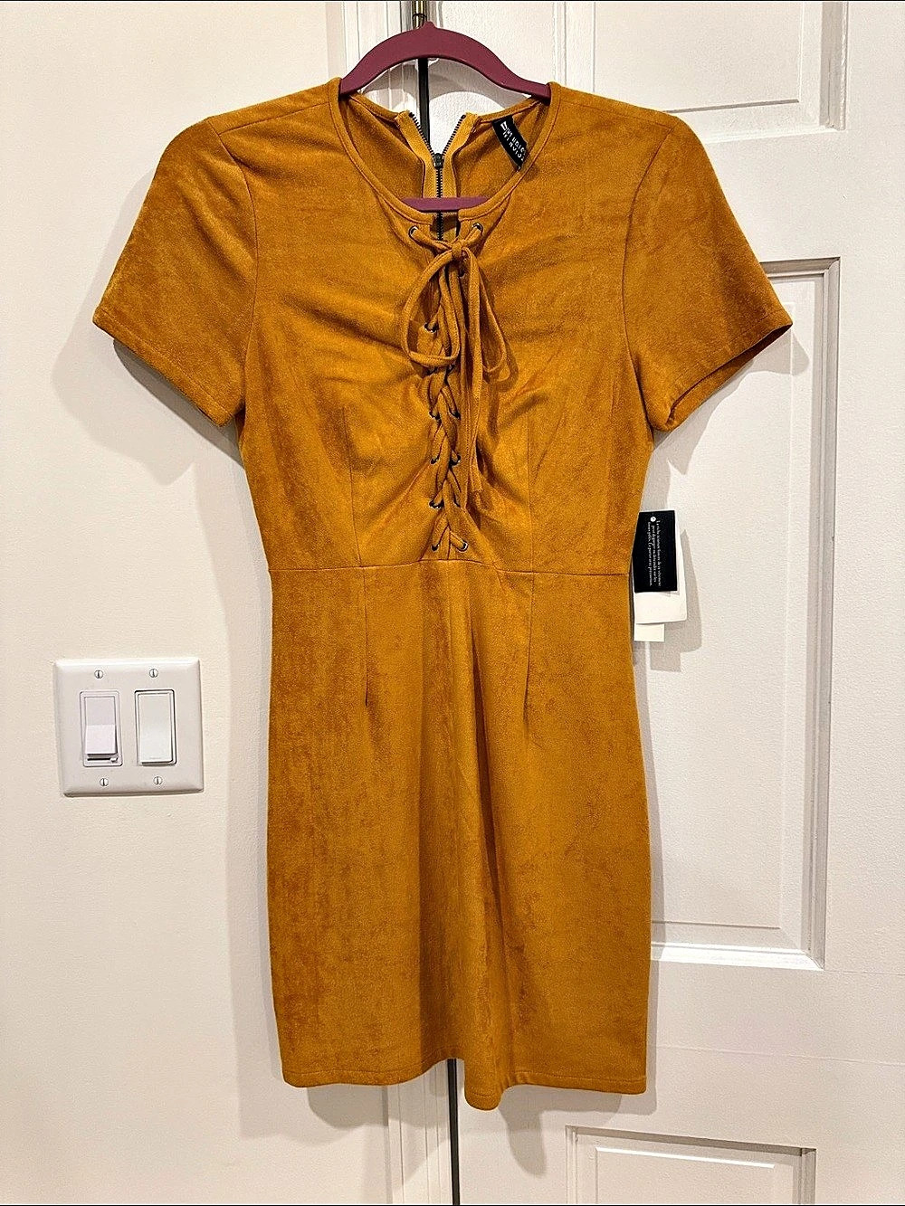 Lace-Up Mini Dress in Mustard-Orange Size XS NWT